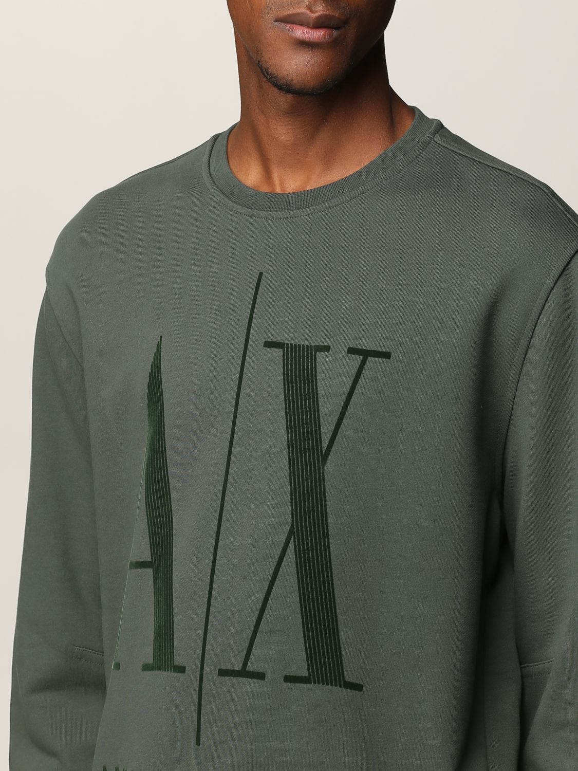 ARMANI EXCHANGE: cotton jumper with big embroidered logo - Forest Green | Armani  Exchange sweatshirt 8NZMPD ZJ1ZZ online on 