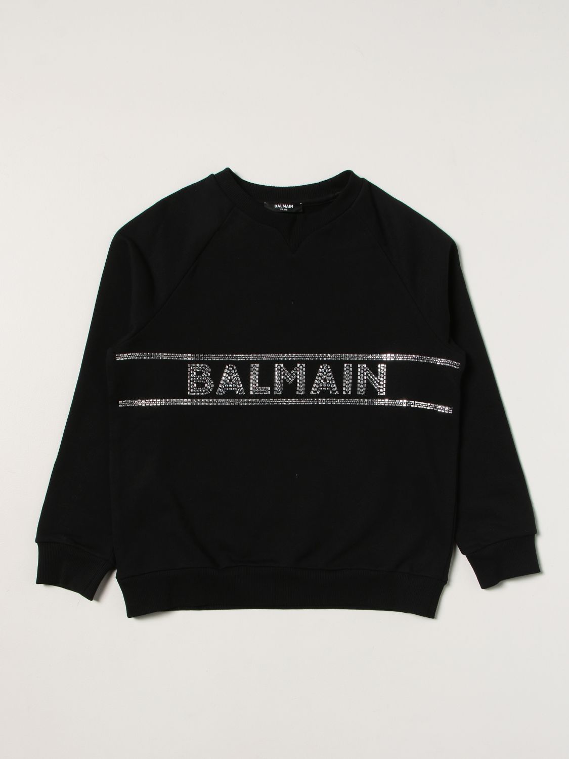 Sweater Balmain: Balmain cotton sweatshirt with rhinestone logo black 1