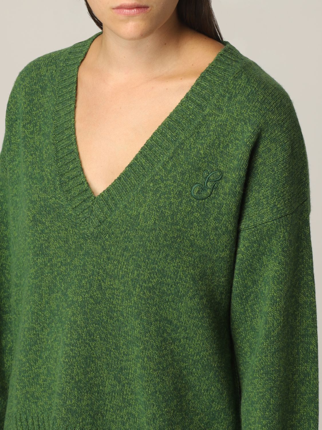GANNI: sweater in wool blend | Sweater Ganni Women Green | Ganni K1573 GIGLIO.COM