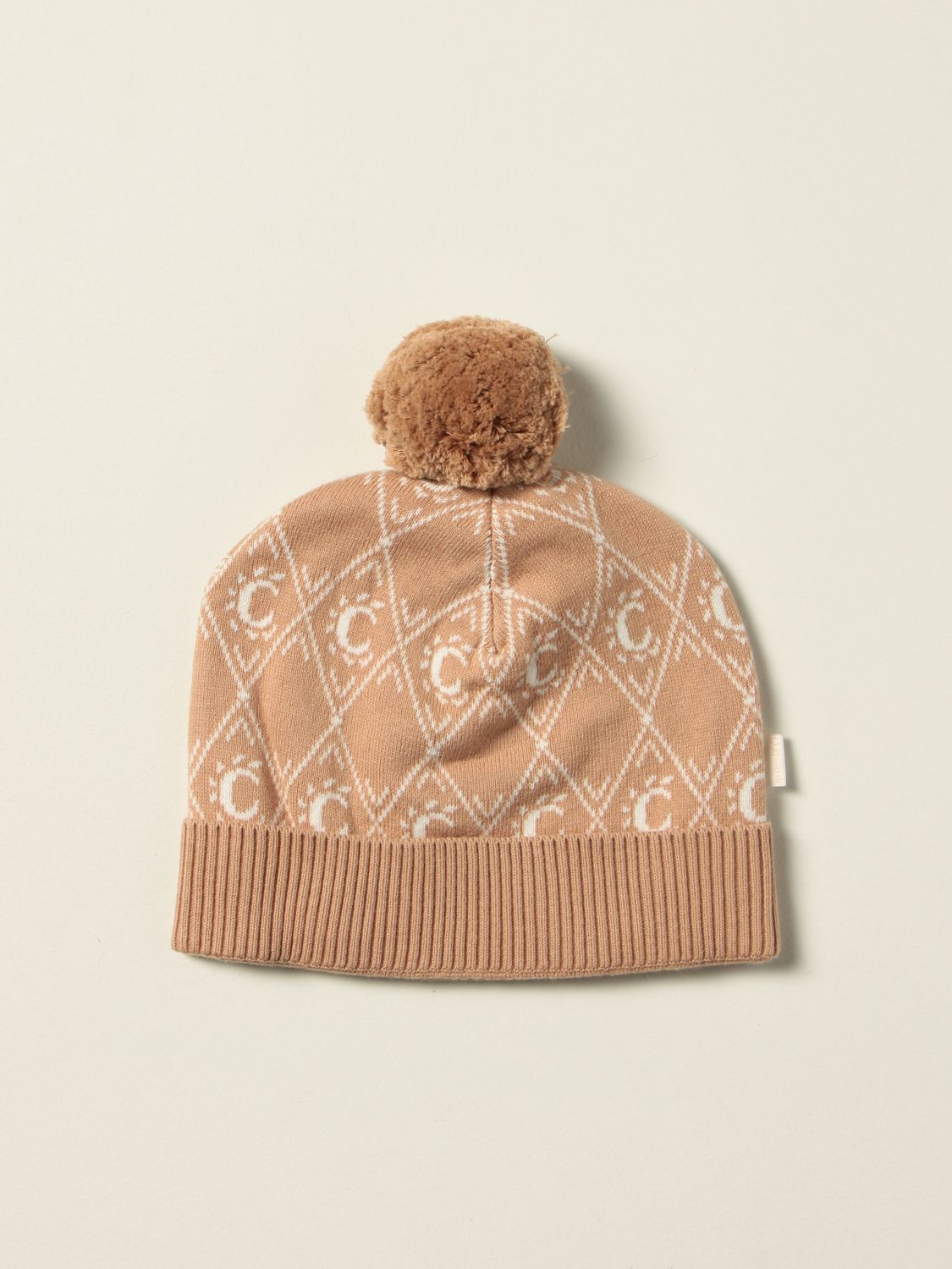 Girls' hats Chloé: Chloé beanie hat in cotton and wool with C motif camel 1