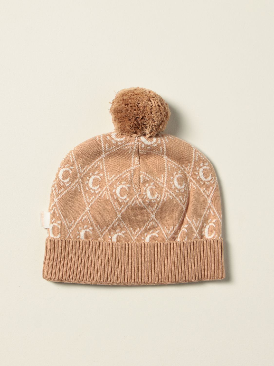 Girls' hats Chloé: Chloé beanie hat in cotton and wool with C motif camel 2