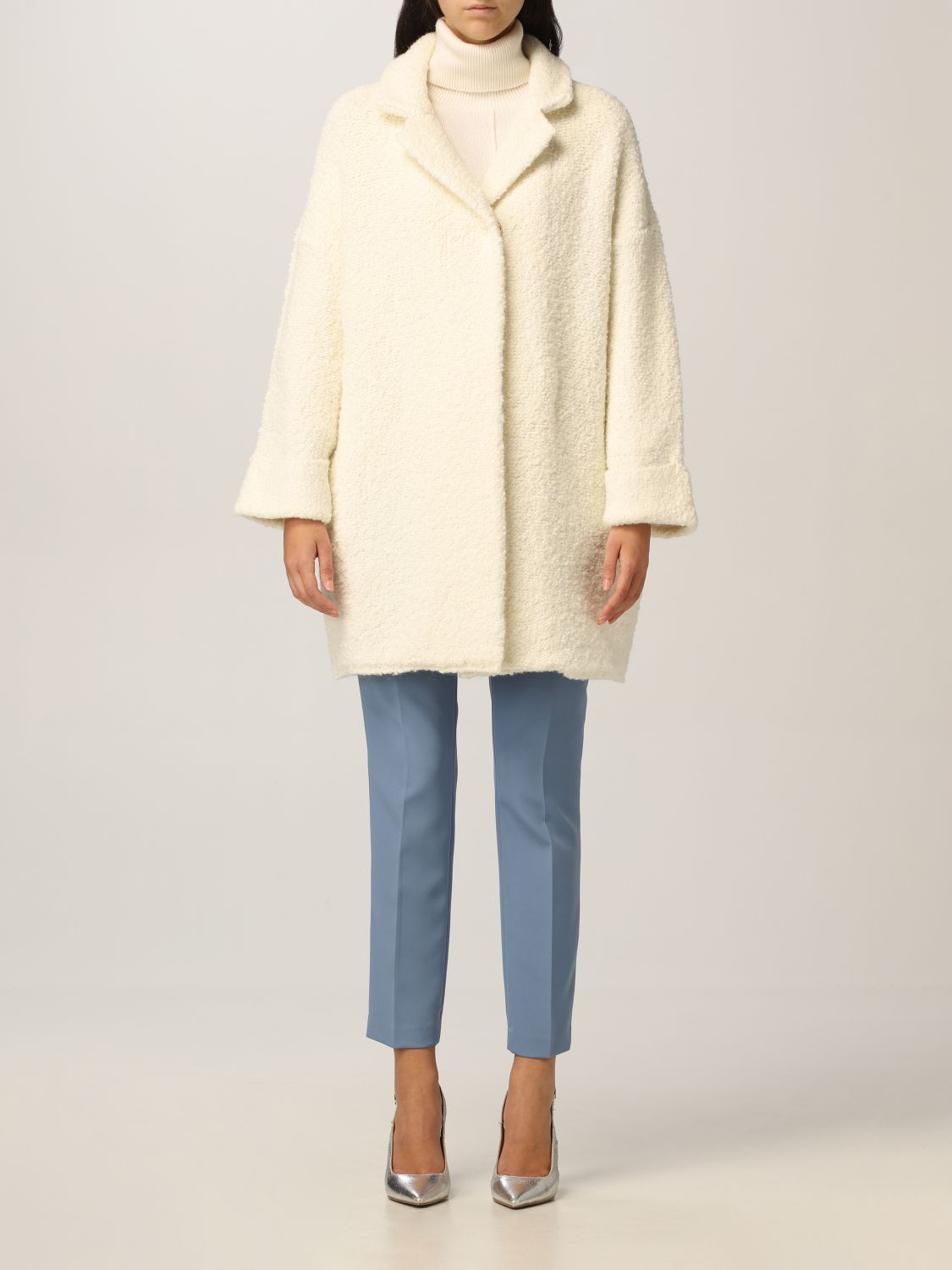 LIU JO: bouclé single-breasted coat | Fur Coats Liu Jo Women White ...