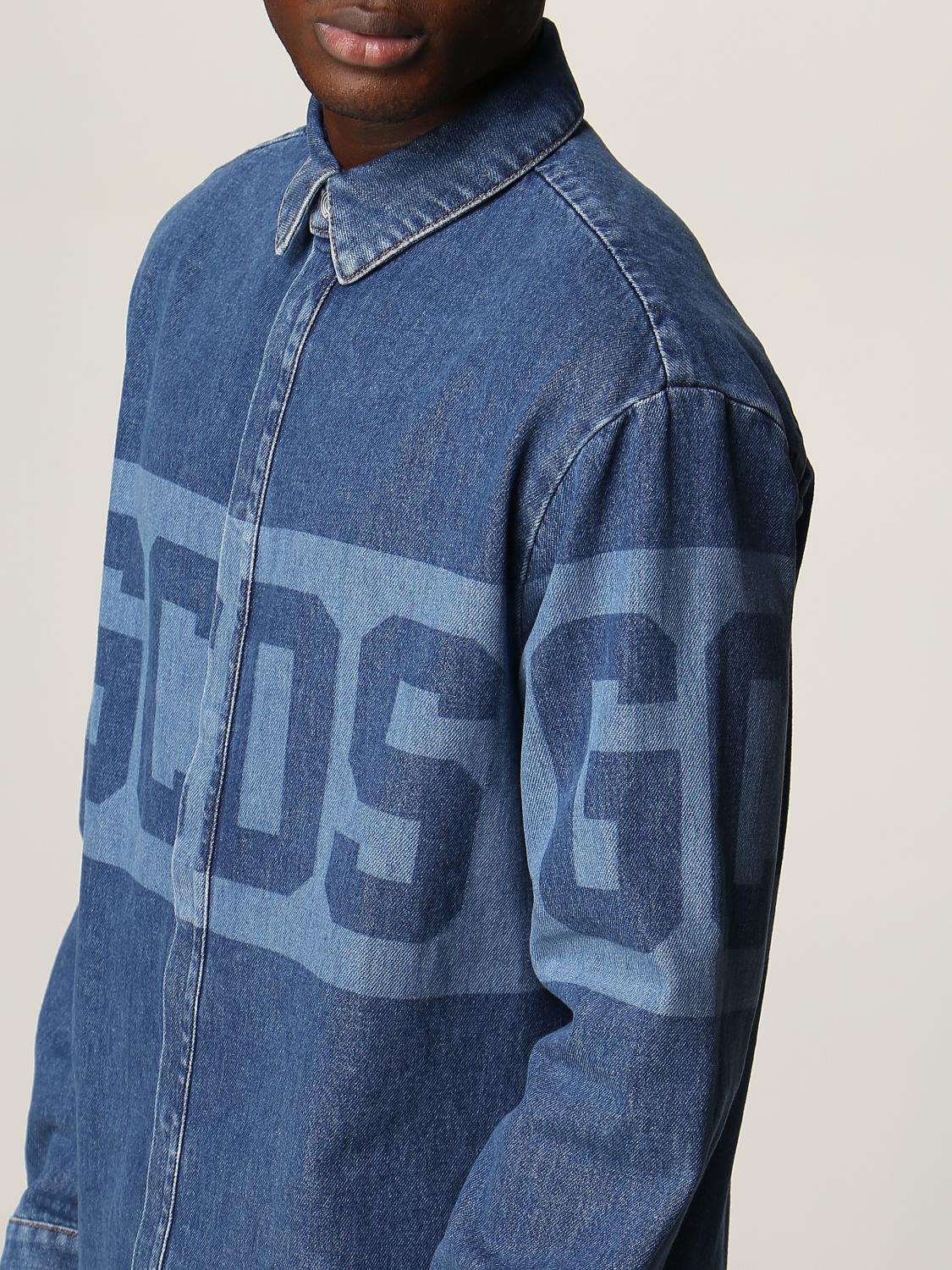 GCDS: Camicia di jeans in denim con big logo - Azzurro | Camicia Gcds  CC94M022300 GIGLIO.COM