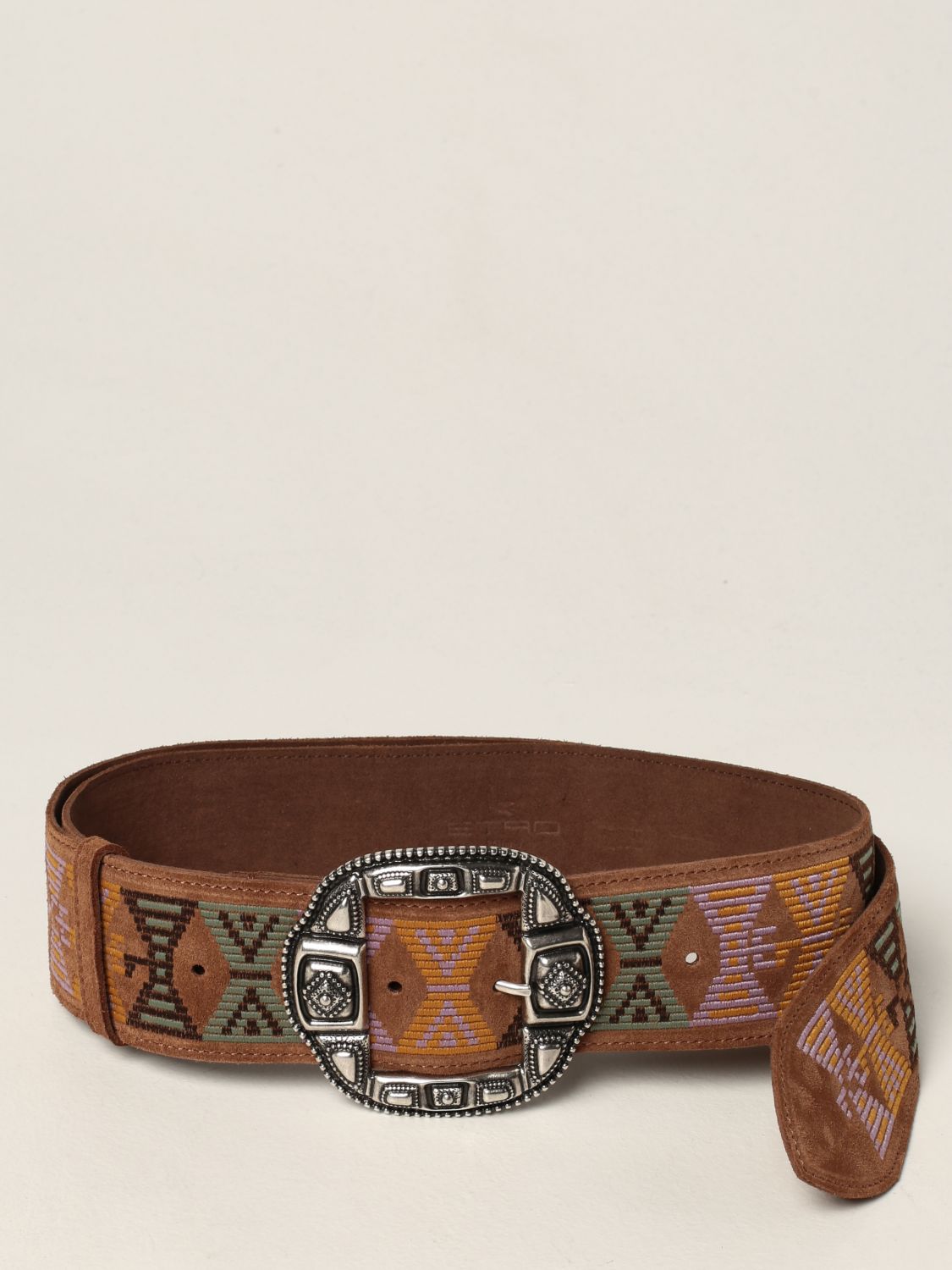 Belt Etro: Etro leather belt with ethnic embroidery brown 1