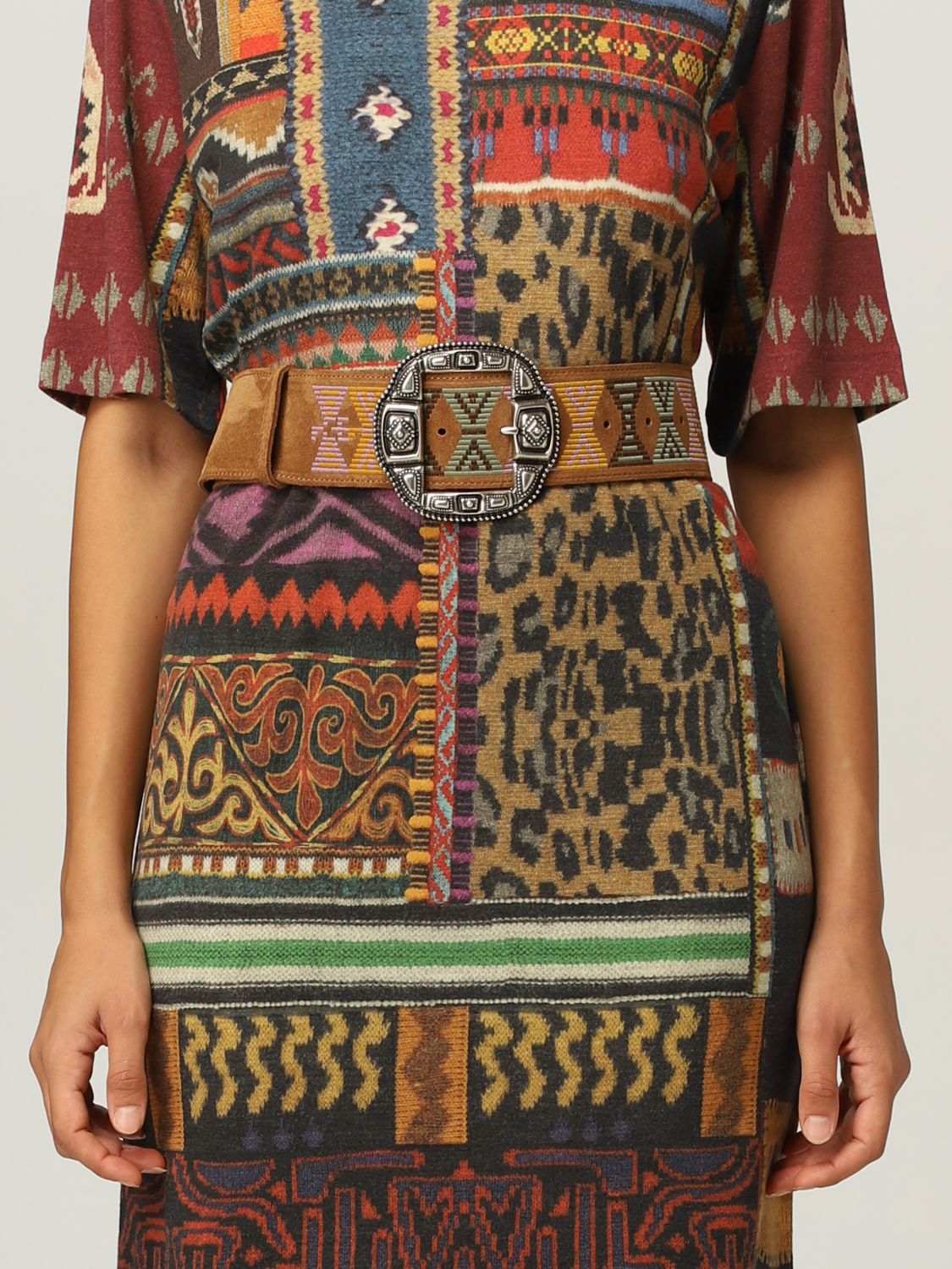 Belt Etro: Etro leather belt with ethnic embroidery brown 2