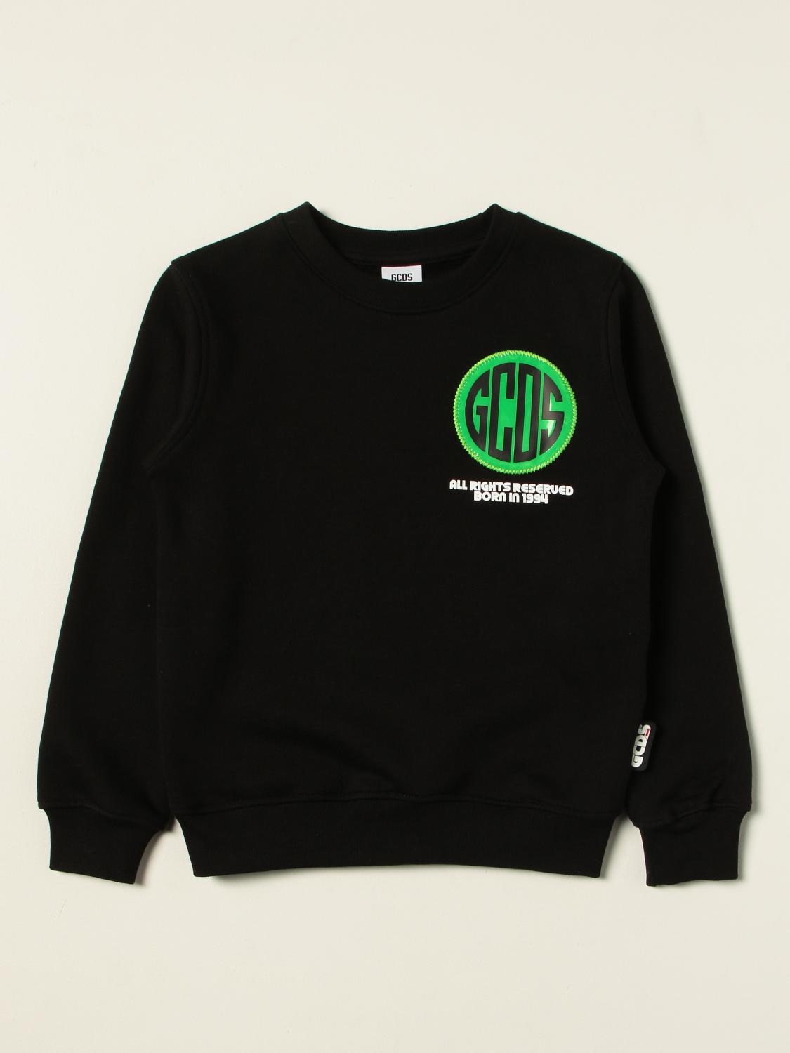 Gcds Outlet: Felpa in cotone con big logo - Nero | Maglia Gcds 028457  GIGLIO.COM