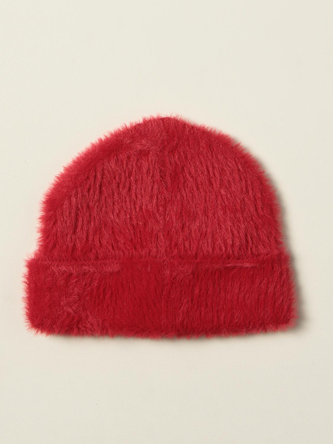 red fluffy hat