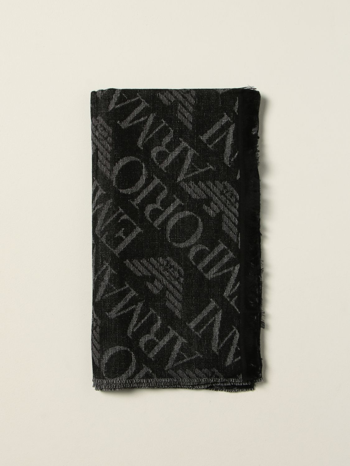 EMPORIO ARMANI: scarf with all over logo - Black | Emporio Armani 