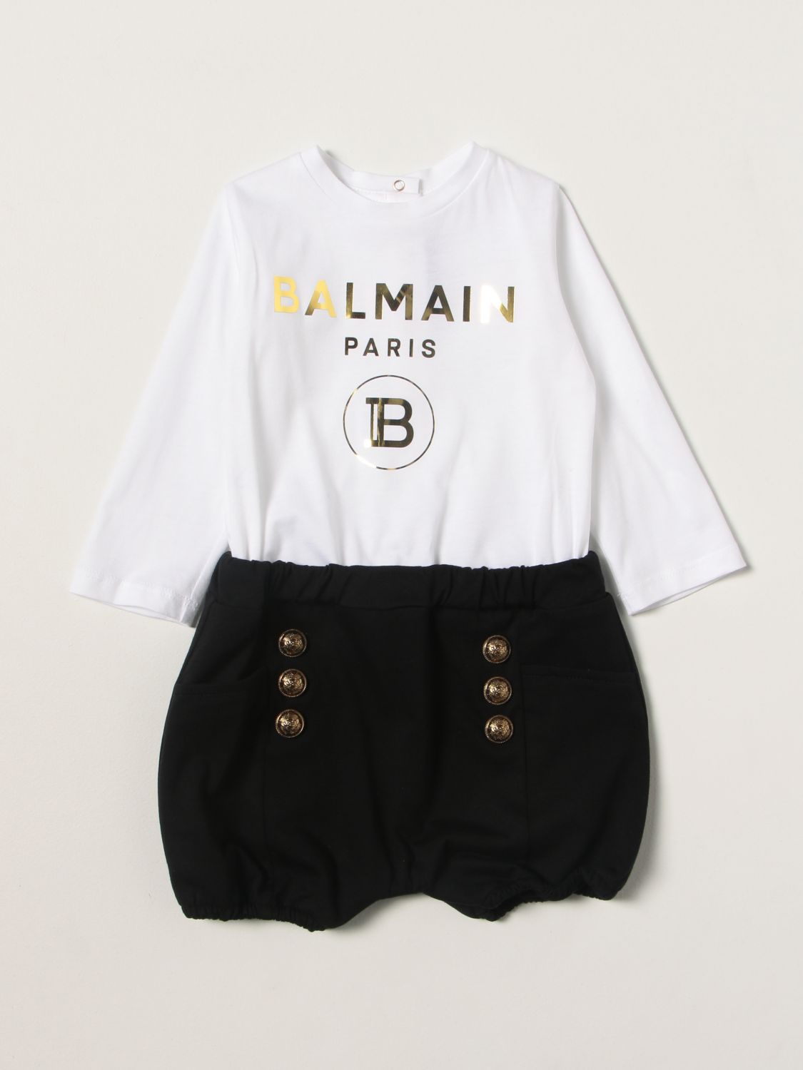 Tracksuits Balmain: Balmain cotton onesie with logo white 1