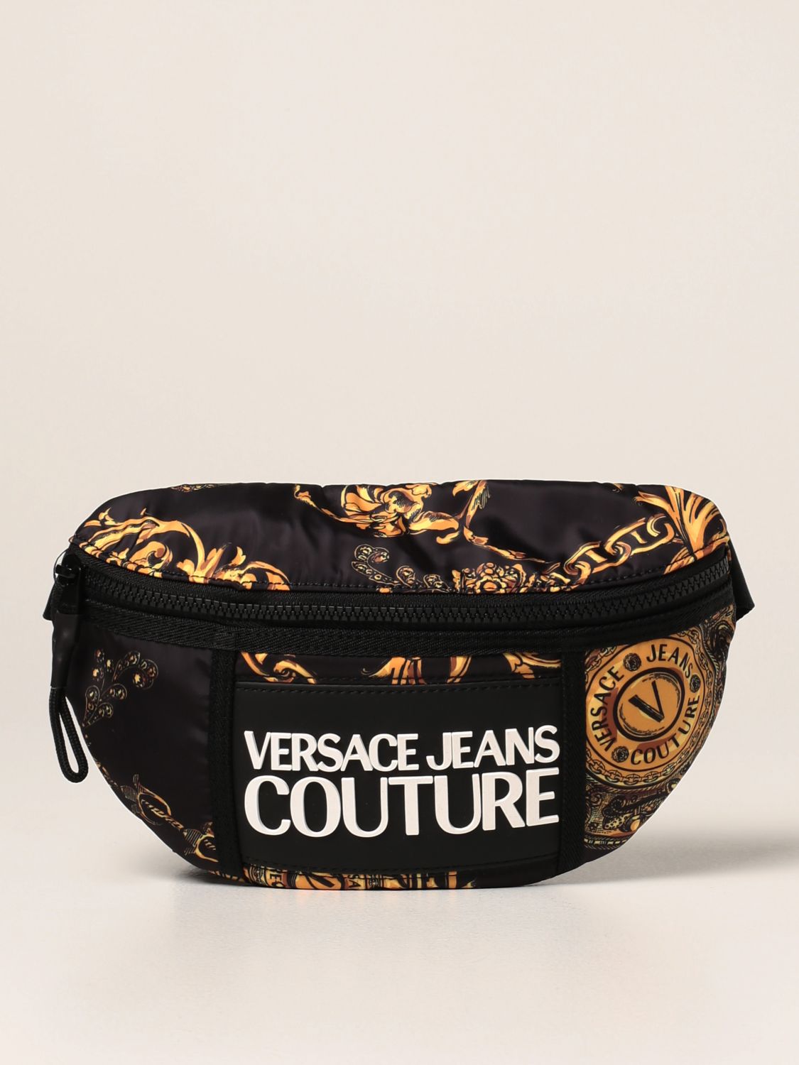 VERSACE JEANS COUTURE: belt in Baroque nylon - Black | Versace Jeans belt bag online on