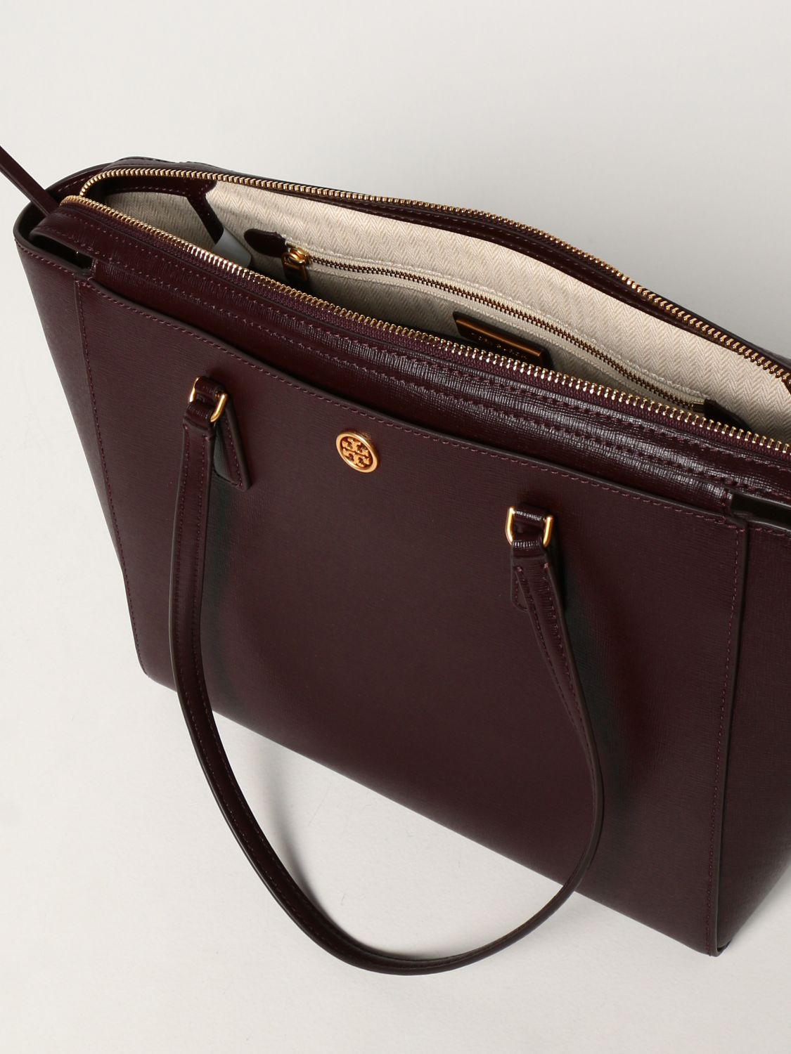TORY BURCH: Robinson bag in saffiano leather - Burgundy