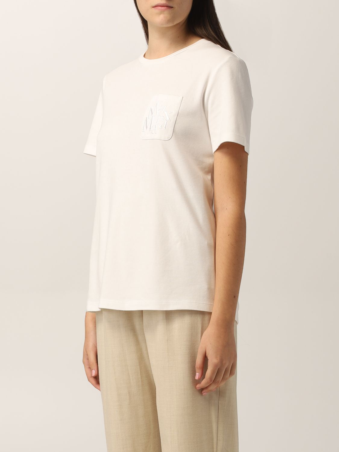 T-shirt S Max Mara: T-shirt S Max Mara con mini logo bianco 4