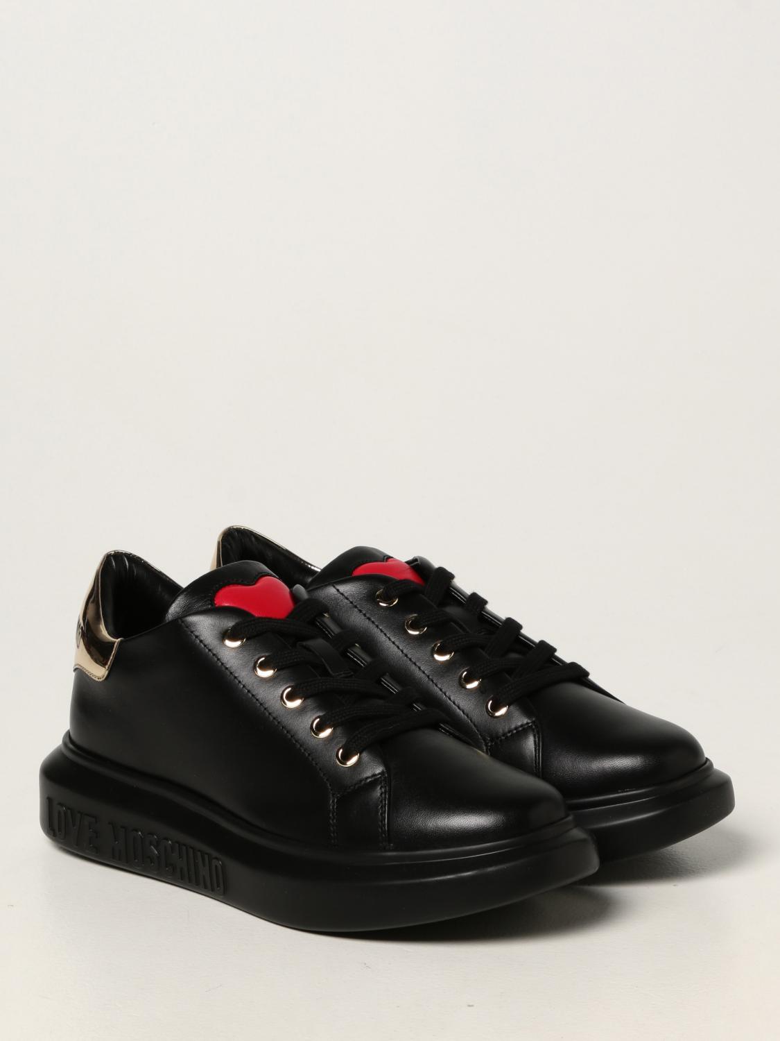 LOVE MOSCHINO sneakers in calfskin with heart Black Love Moschino