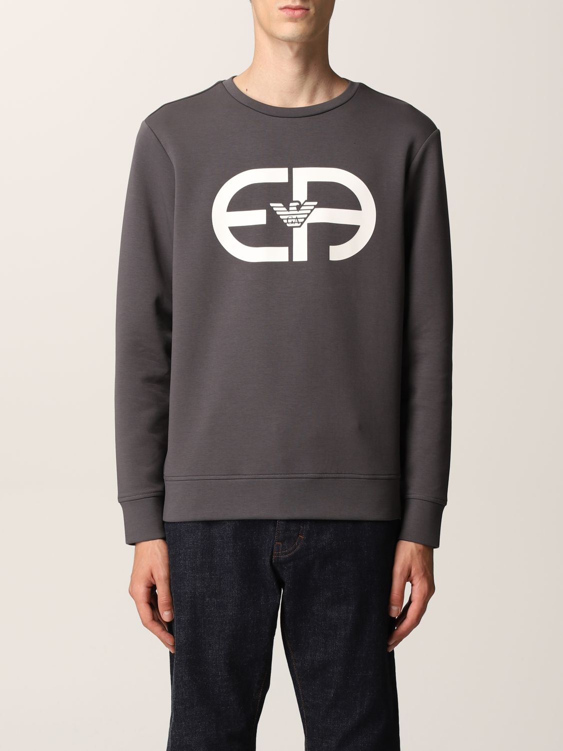 Sweatshirt Emporio Armani: Emporio Armani jumper in cotton blend with maxi logo grey 1