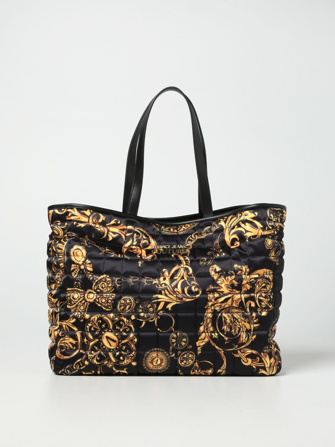 VERSACE JEANS COUTURE: bag in Baroque nylon - Black | Tote Bags Versace ...