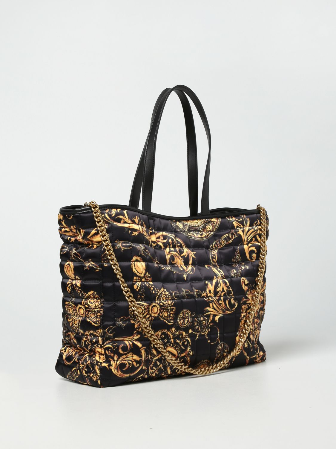 VERSACE JEANS COUTURE: bag in Baroque nylon - Black | Tote Bags Versace ...