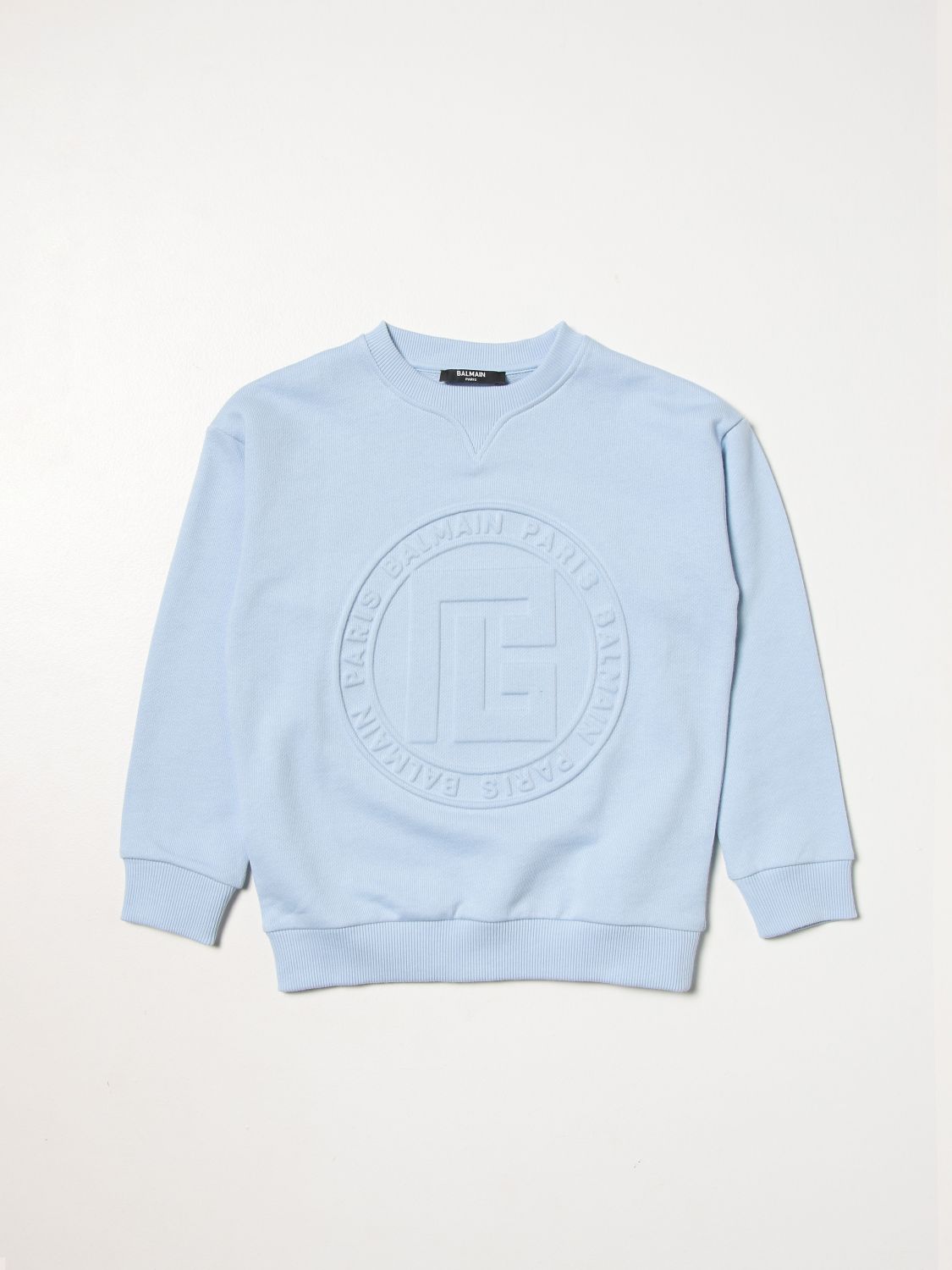 Sweater Balmain: Balmain cotton sweatshirt with logo gnawed blue 1