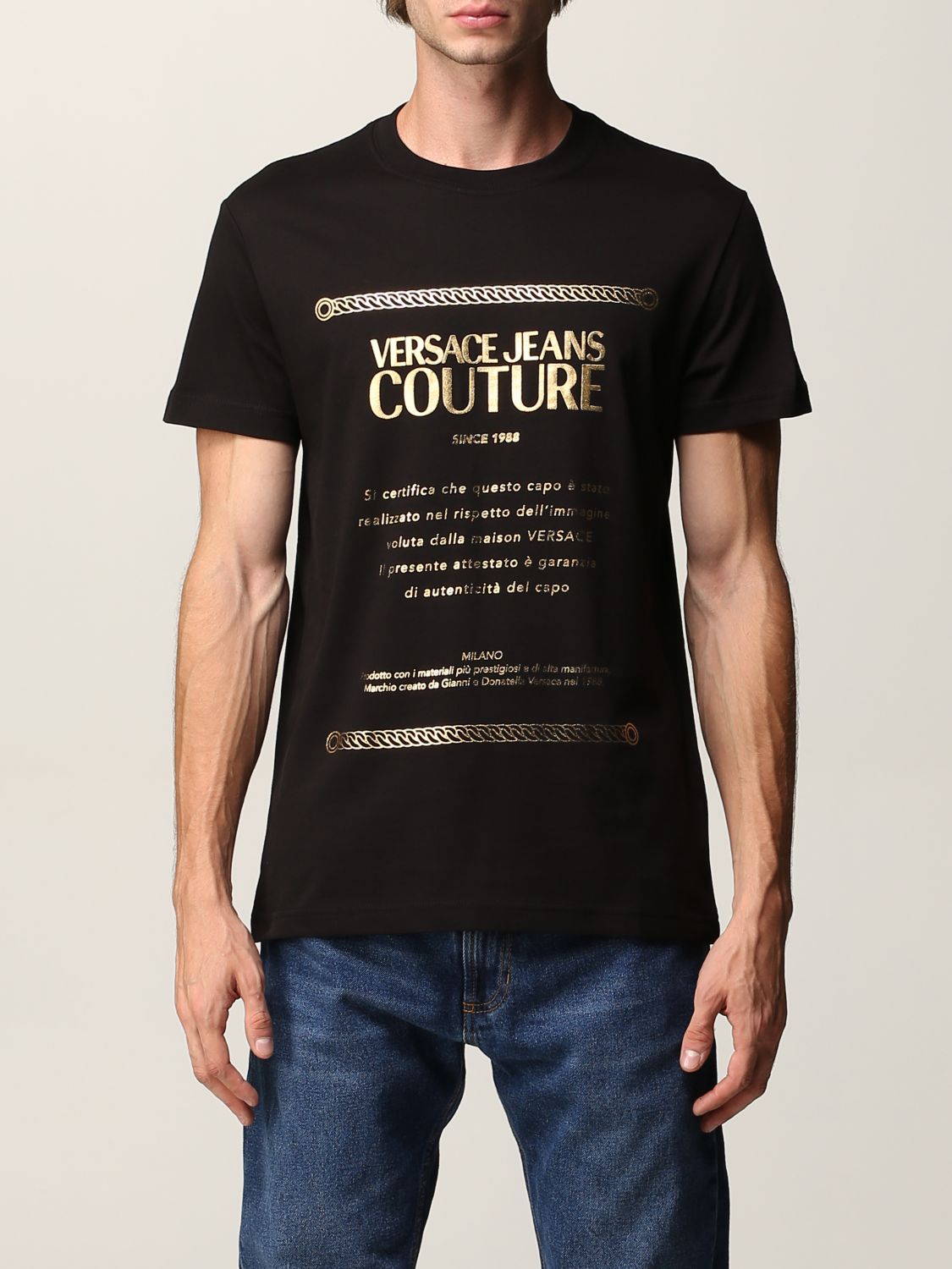 VERSACE JEANS COUTURE: t-shirt for - Black Versace t- shirt 71GAHT01CJ00T online on GIGLIO.COM