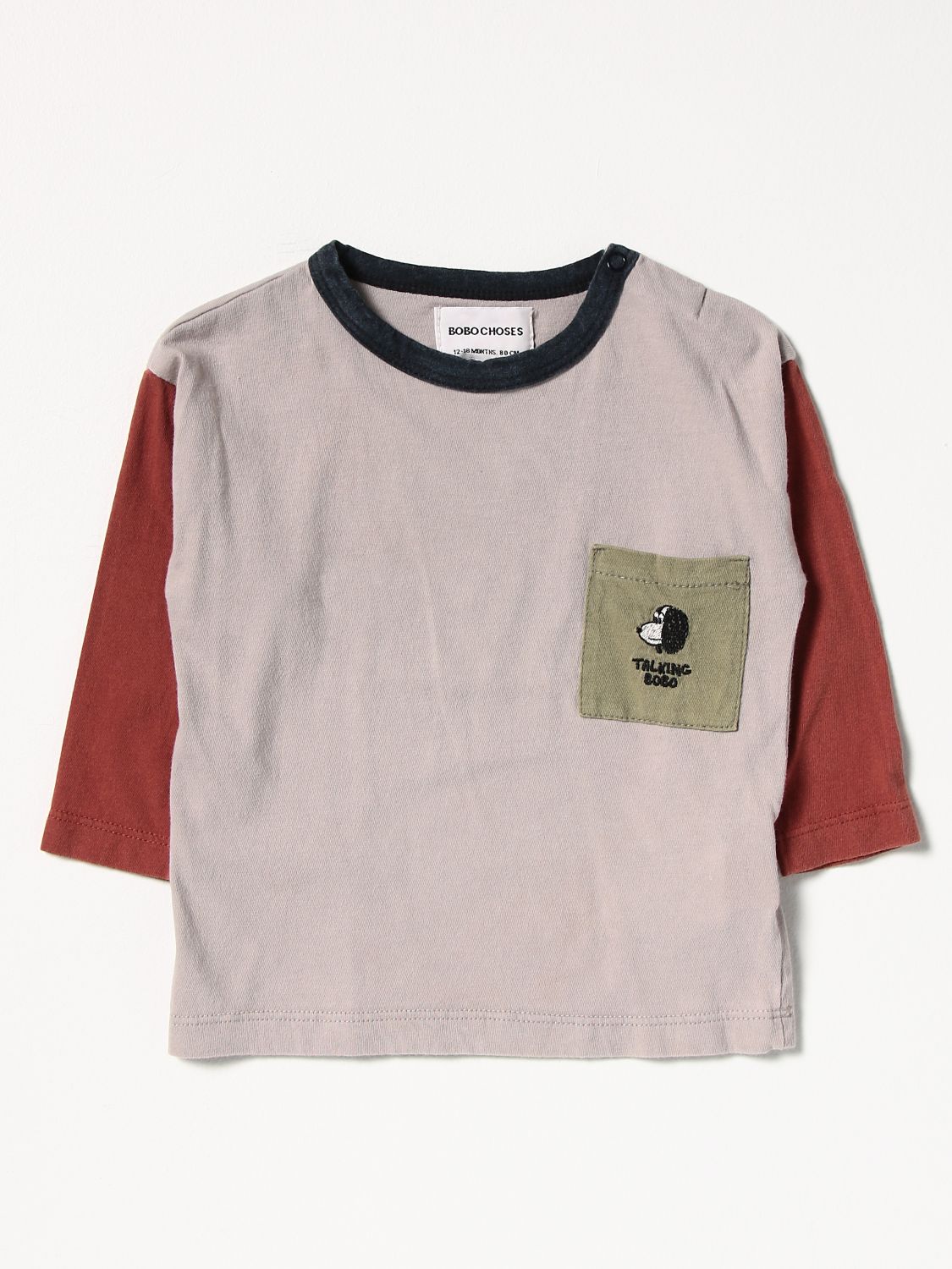 T-shirt Bobo Choses: T-shirt Bobo Choses in cotone bicolor grigio 1