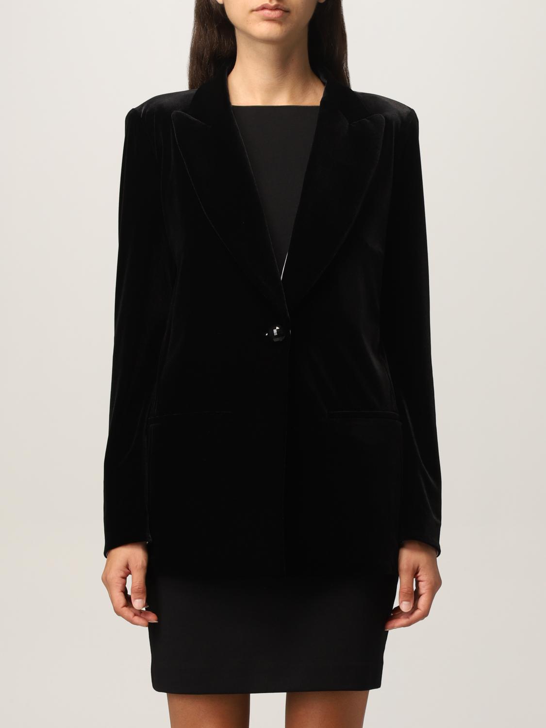 EMPORIO ARMANI: Blazer in ciniglia con bottone gioiello - Nero | Blazer  Emporio Armani 6K2G8M 2JW4Z GIGLIO.COM