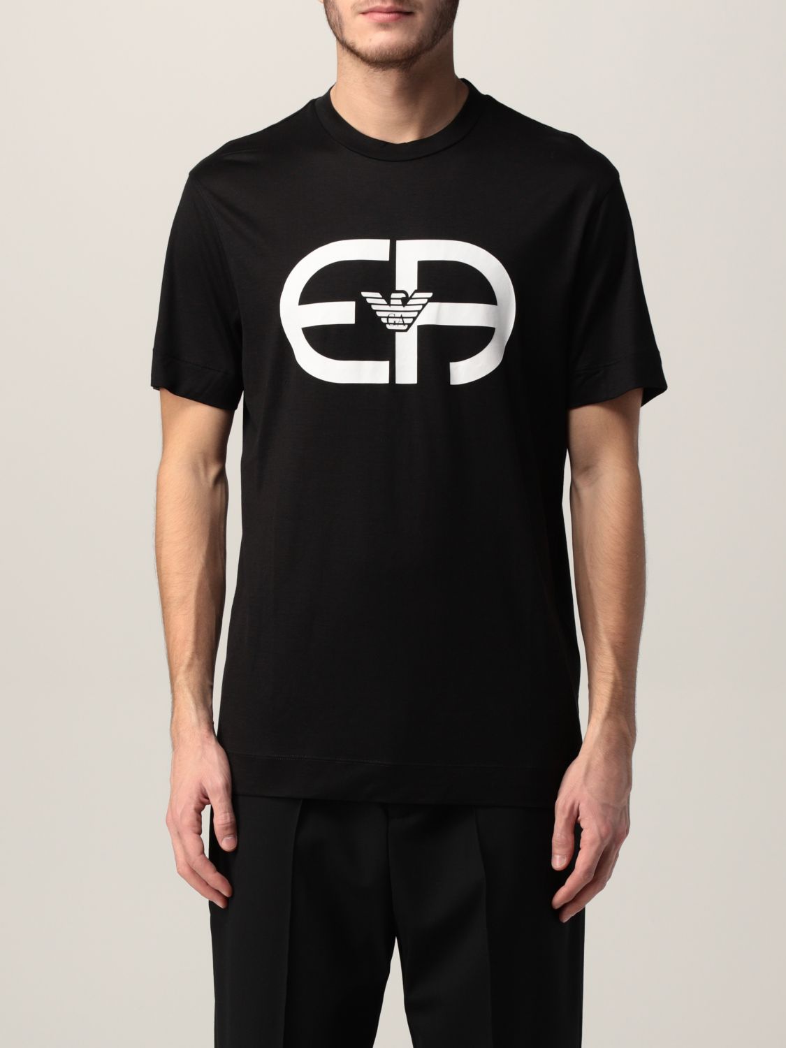 EMPORIO ARMANI: T-shirt with logo - Black | Emporio Armani t-shirt ...
