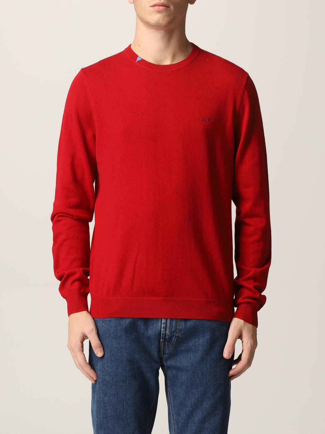 Maglia uomo 100% cashmere girocollo manica lunga rosso - 1st American  Cashmere Milano