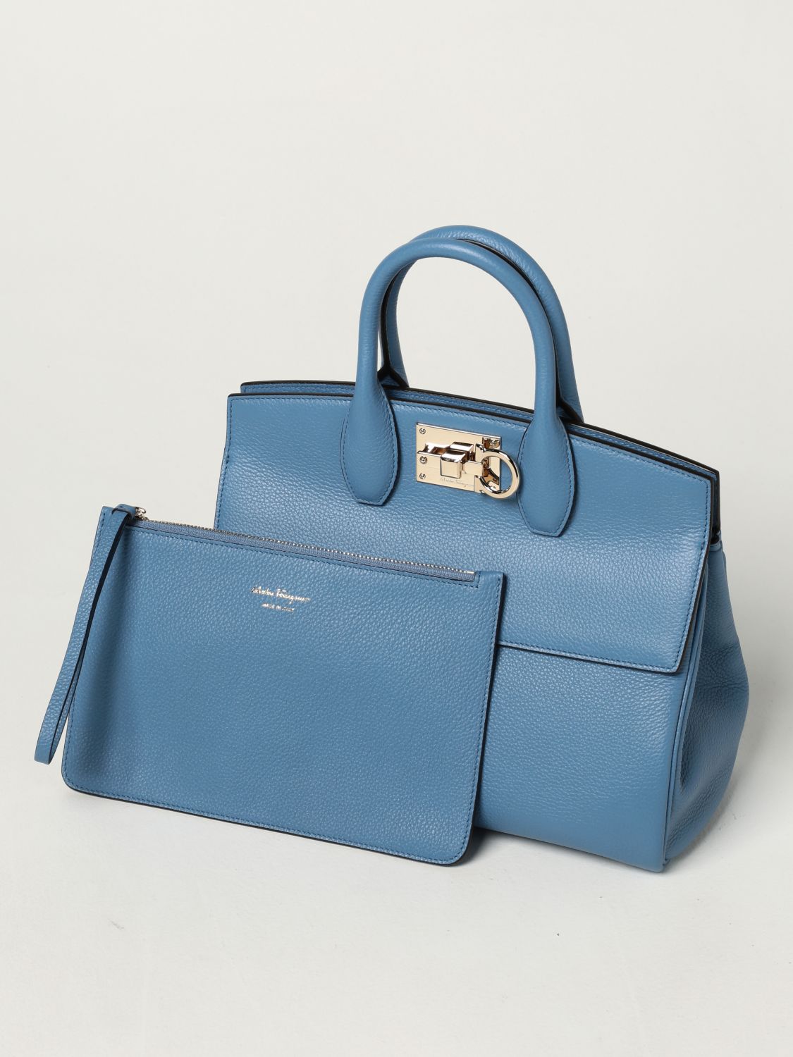 Handbag Salvatore Ferragamo: The Studio Salvatore Ferragamo bag in grained leather gnawed blue 4