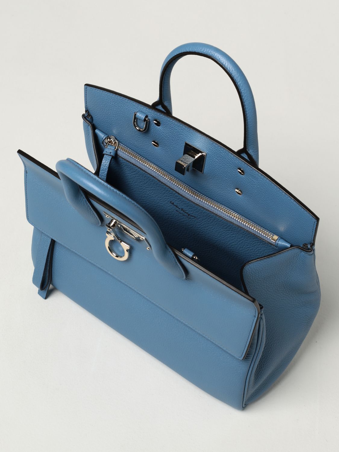 Handbag Salvatore Ferragamo: The Studio Salvatore Ferragamo bag in grained leather gnawed blue 5
