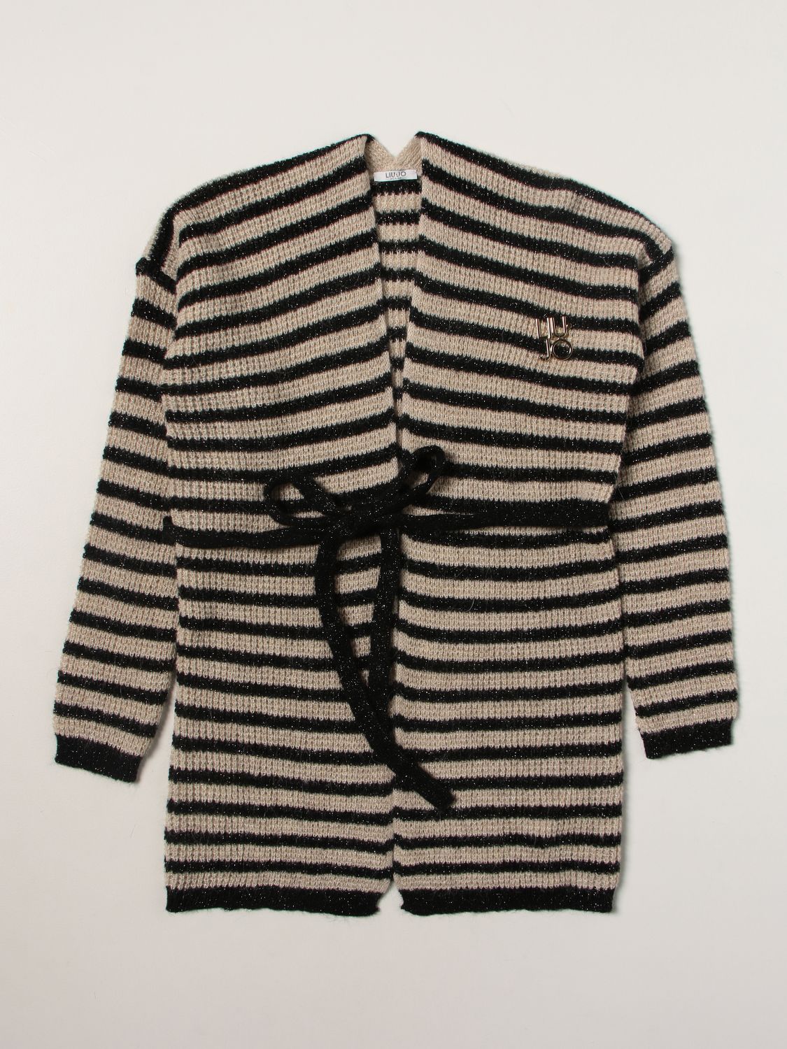 Sweater Liu Jo: Liu Jo cardigan in wool blend with lurex stripes beige 1