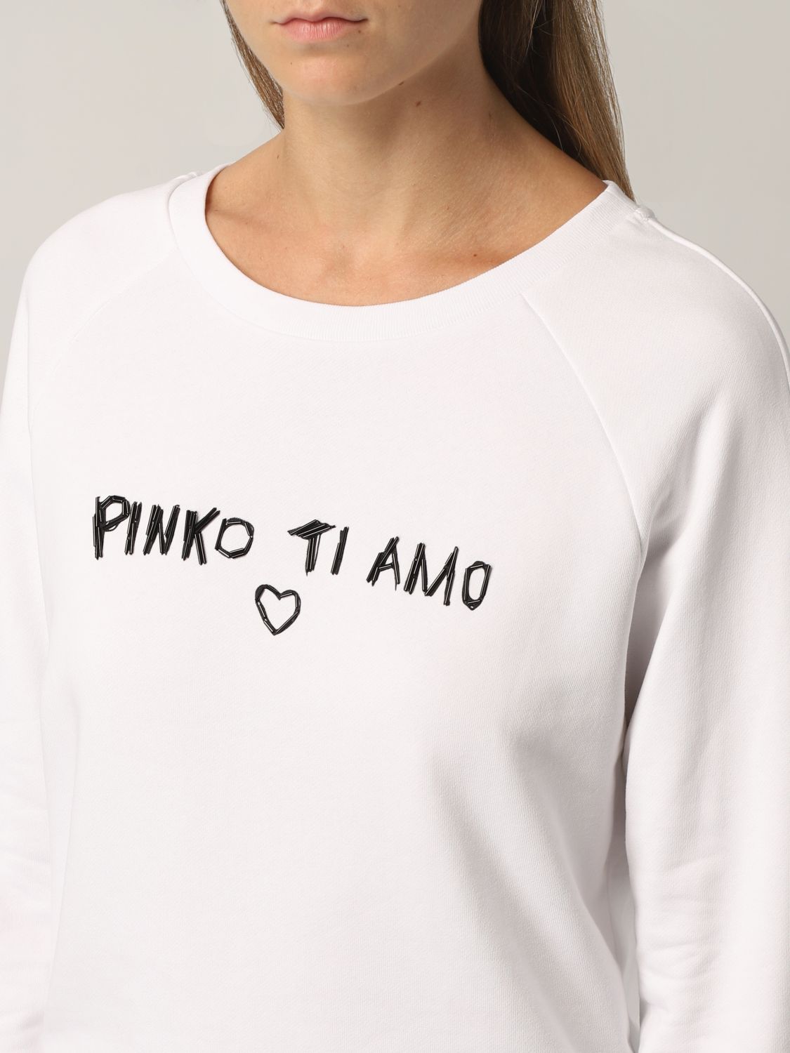 Felpa Pinko: Felpa Pinko in cotone con logo ricamato bianco 3