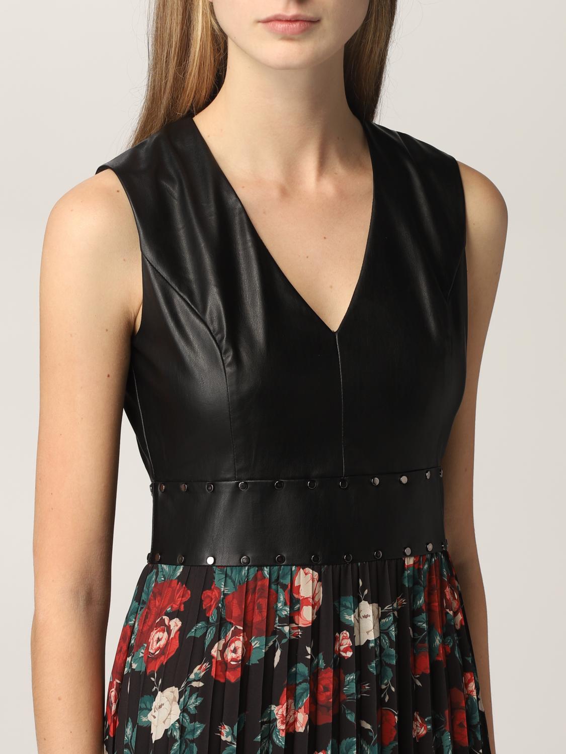 LIU JO: Abito in pelle sintetica e tessuto stampato - Nero | Abito Liu Jo  WF1024T0414 GIGLIO.COM