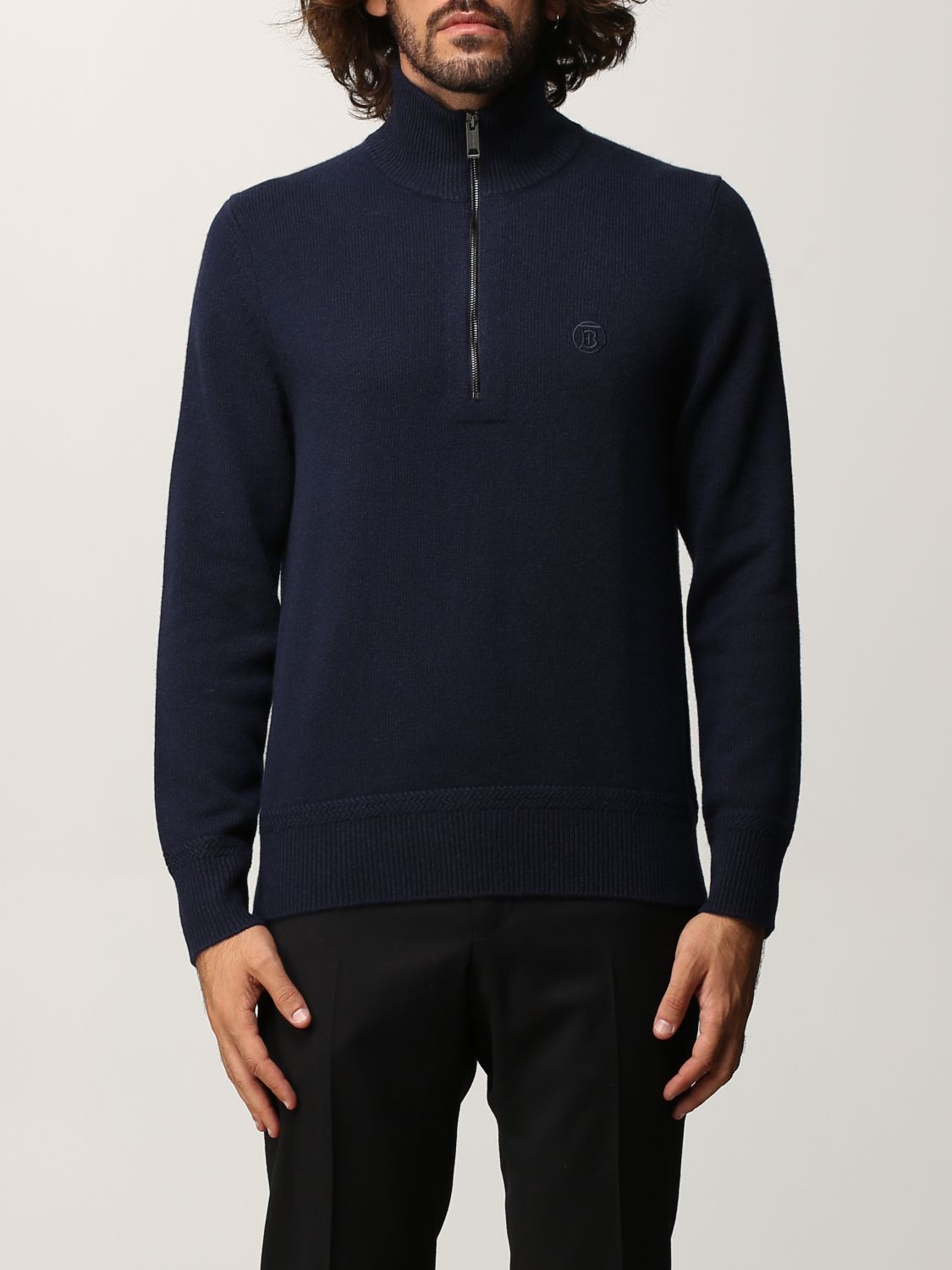 BURBERRY: zip-up cashmere sweater - Navy | Burberry sweater 8036588 online  on 