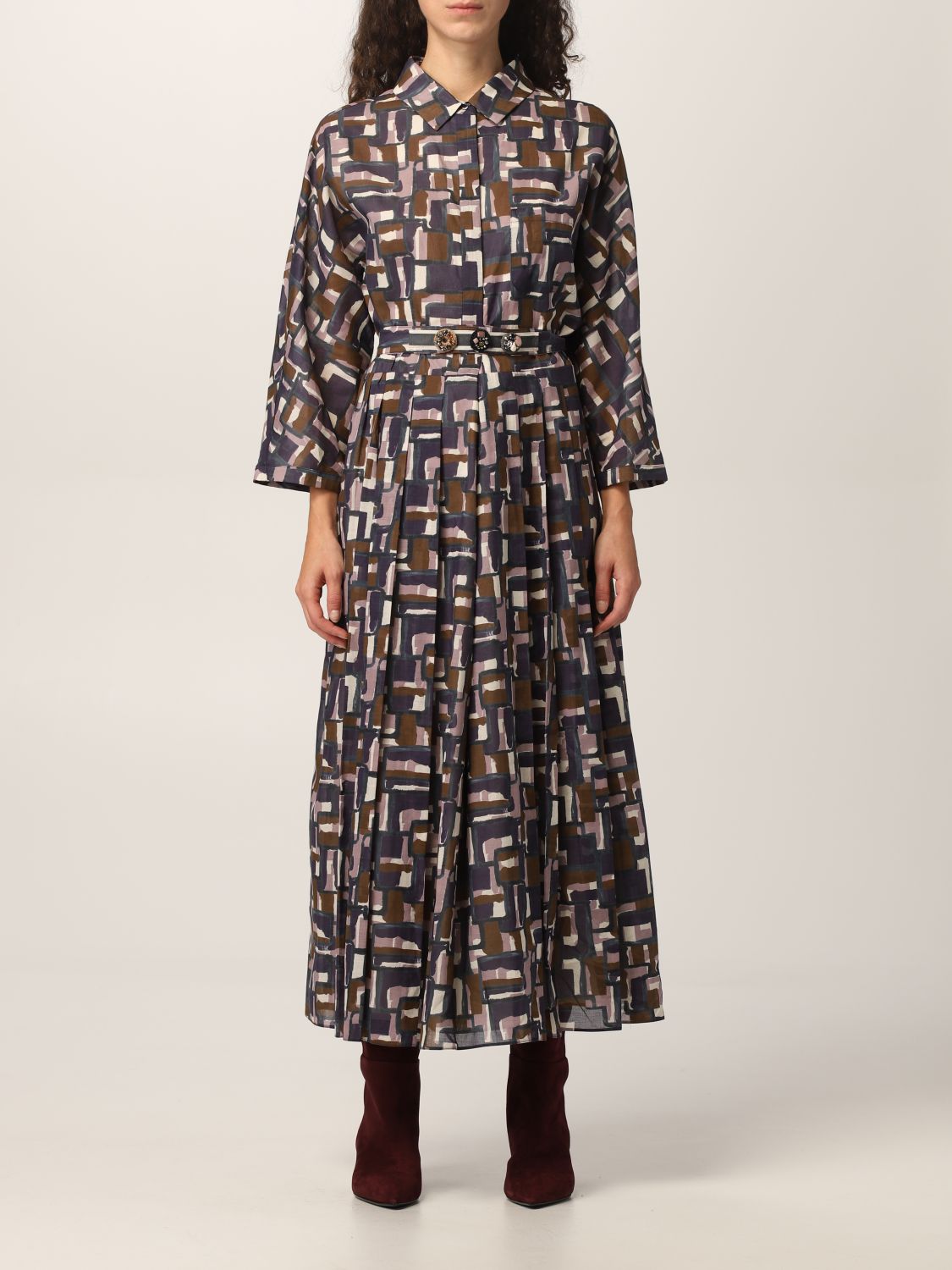 S MAX MARA: long dress in abstract patterned cotton - Blue | S Max Mara ...