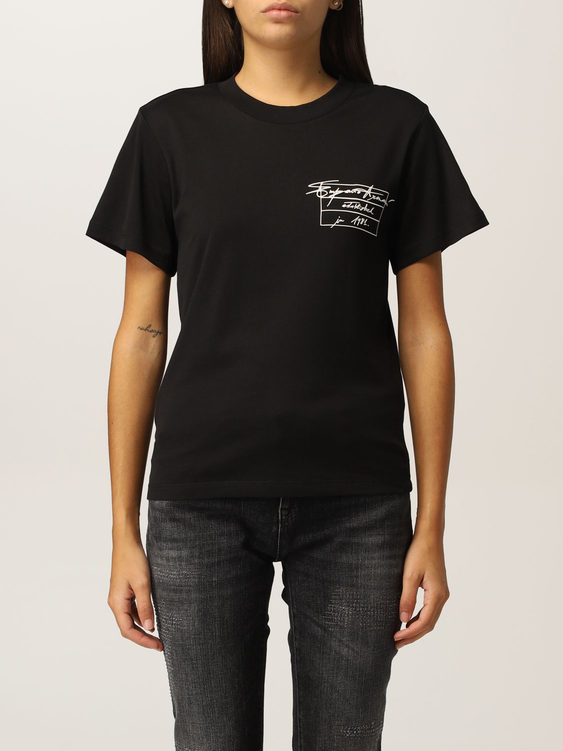 EMPORIO ARMANI: t-shirt for women - Black | Emporio Armani t-shirt ...