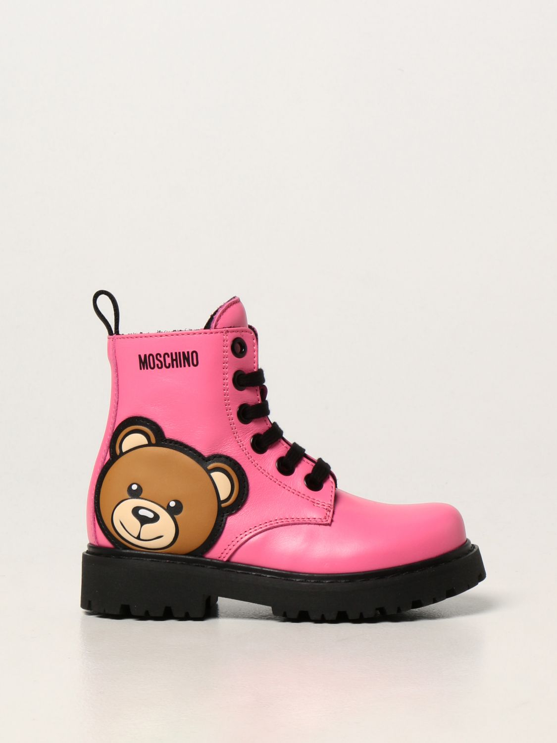 Shoes Moschino Kid: Moschino Baby leather ankle boots with Teddy pink 1