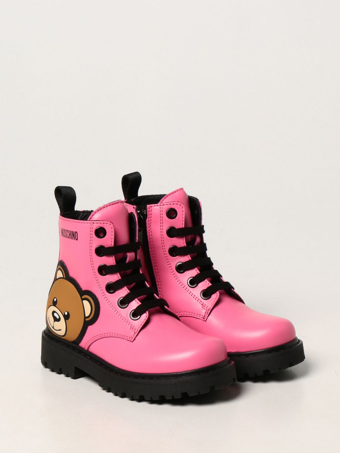 Shoes Moschino Kid: Moschino Baby leather ankle boots with Teddy pink 2