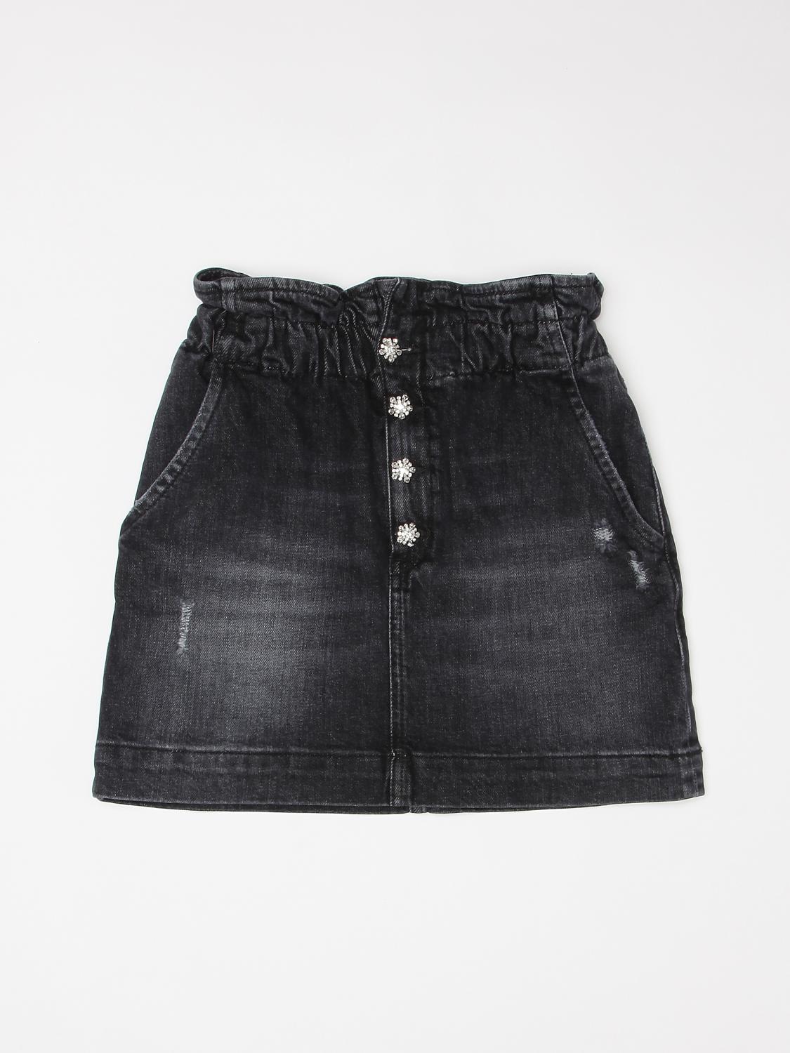 DONDUP: Gonna di jeans con bottoni gioiello - Nero | Gonna Dondup  DFGO440164YD027 GIGLIO.COM