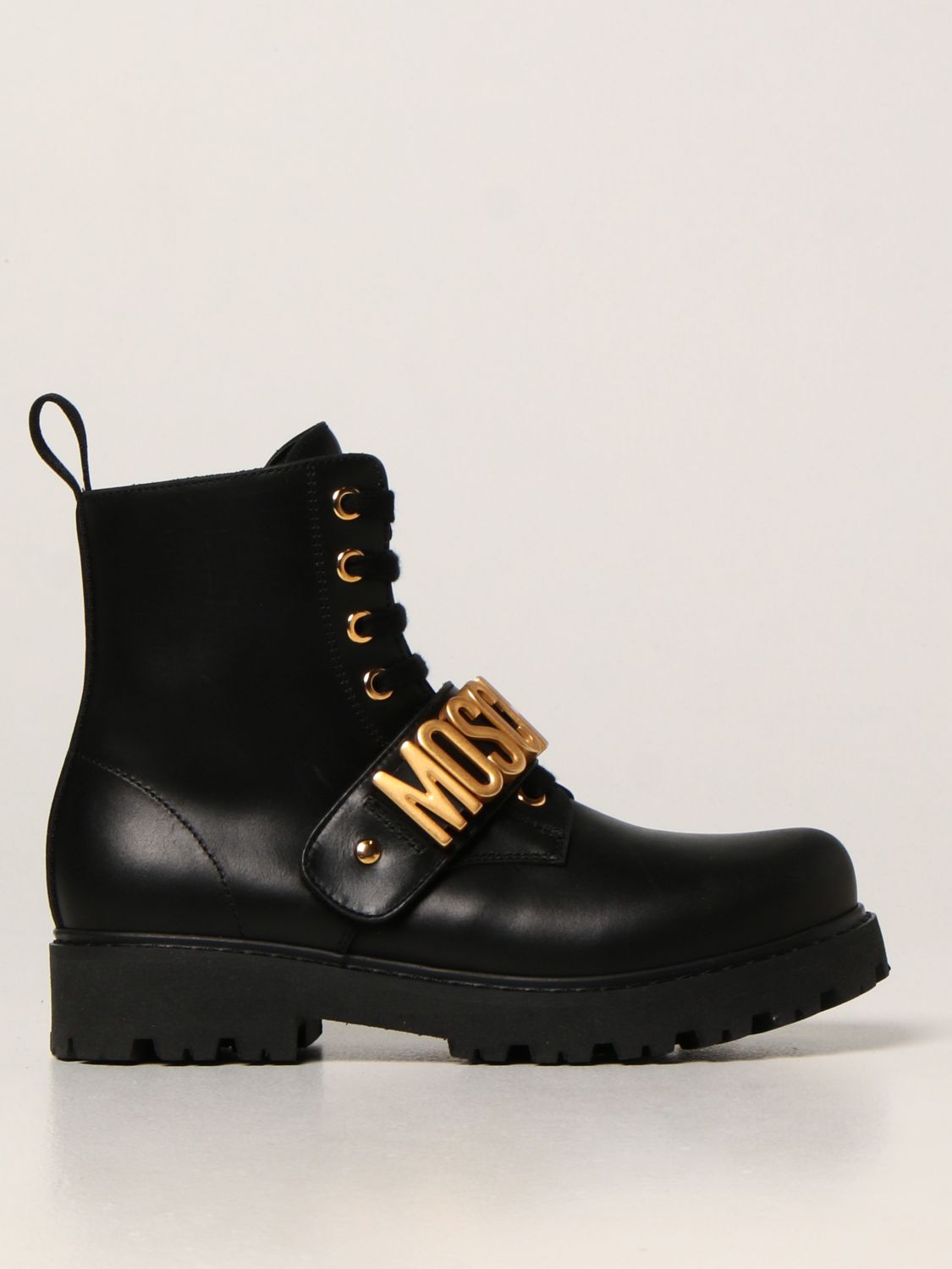 Shoes Moschino Kid: Moschino Kid ankle boots in leather with logo black 1