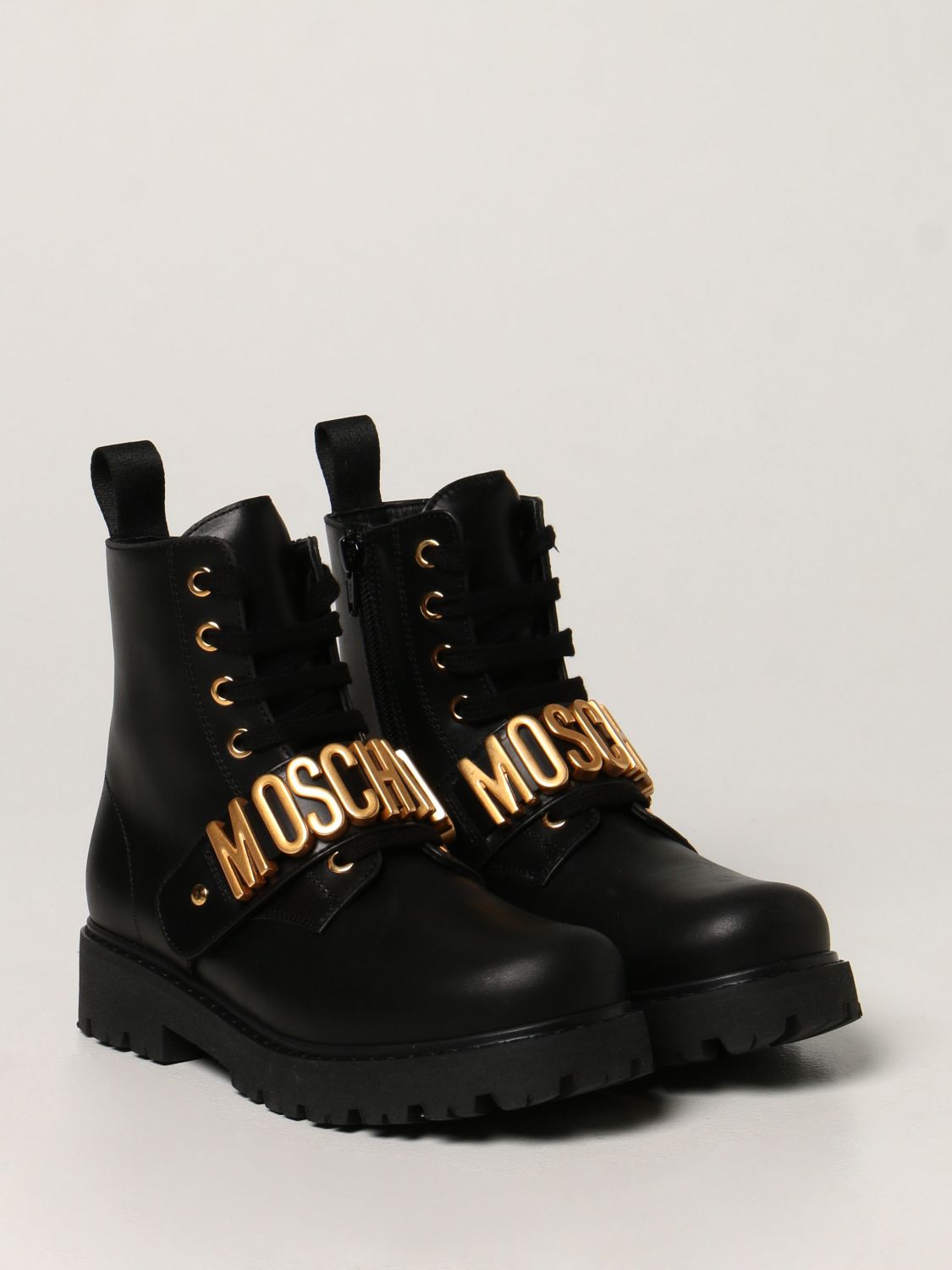 Shoes Moschino Kid: Moschino Kid ankle boots in leather with logo black 2