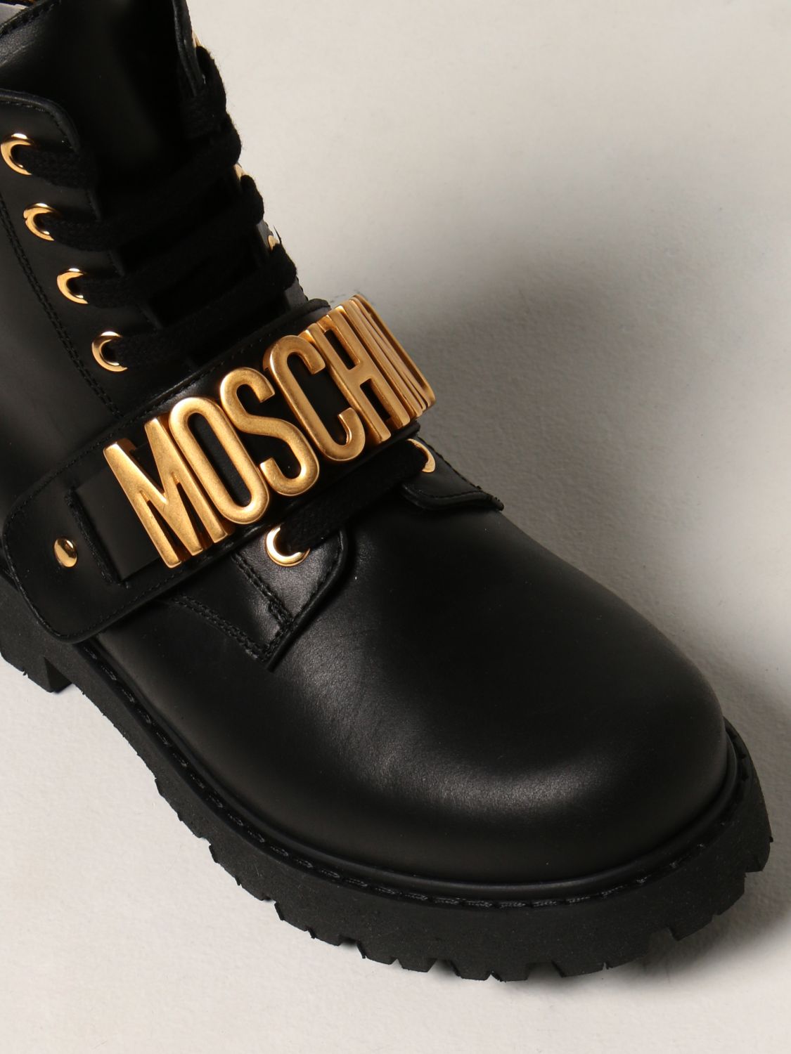 Shoes Moschino Kid: Moschino Kid ankle boots in leather with logo black 4