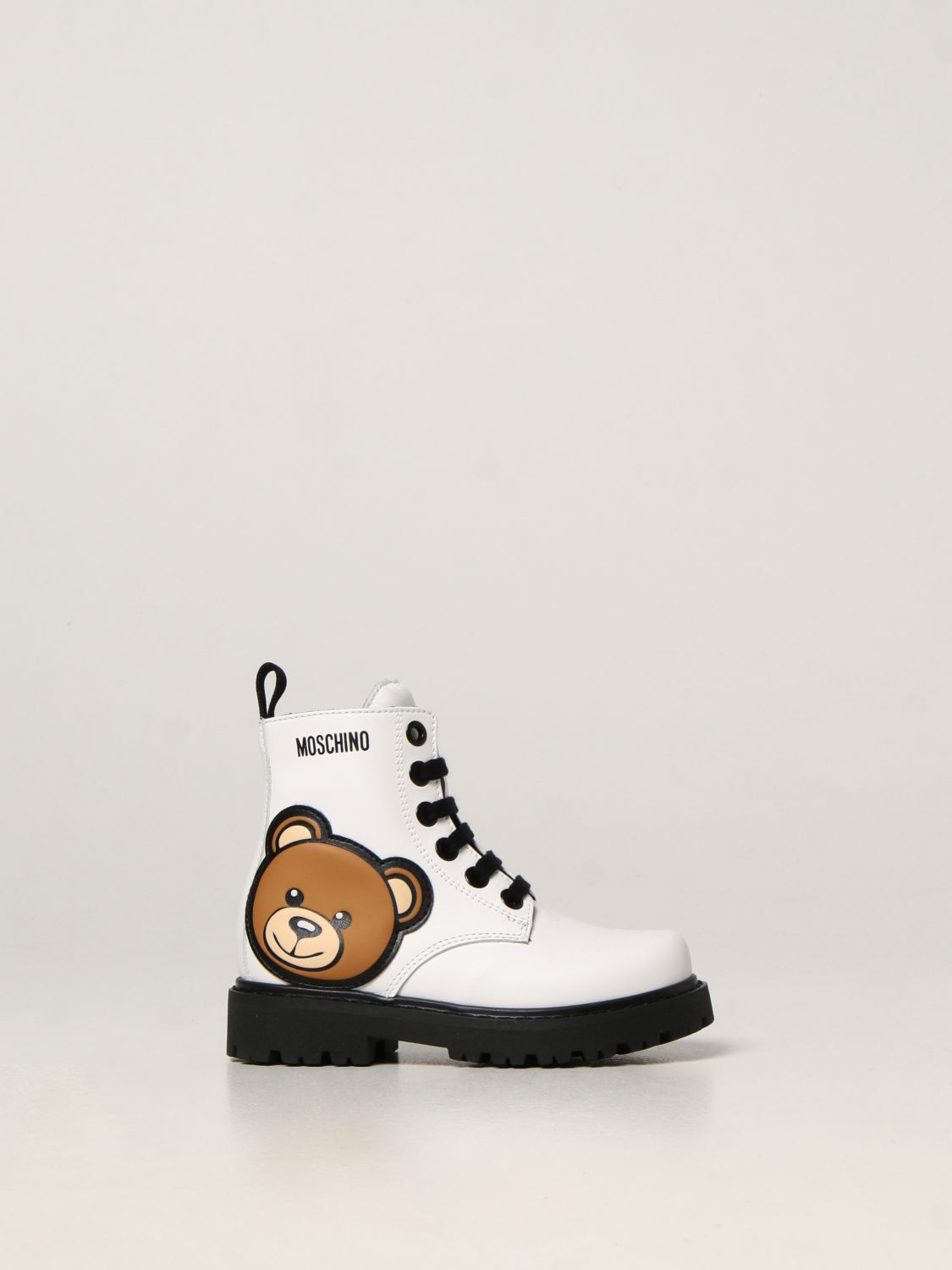Shoes Moschino Kid: Moschino Kid leather ankle boots with Teddy white 1