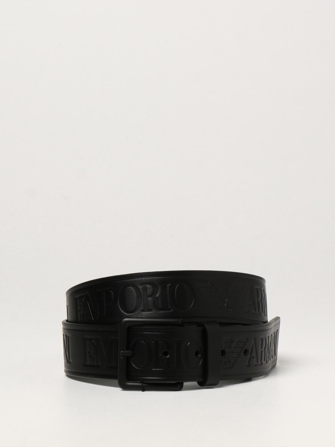 emporio armani bracelet mens black leather eagle logo