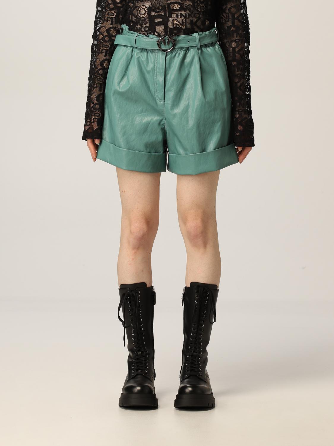 Pinko Outlet: Pantaloncino in pelle sintetica - Verde | Pantaloncino Pinko  1G16FL Y6W7 GIGLIO.COM