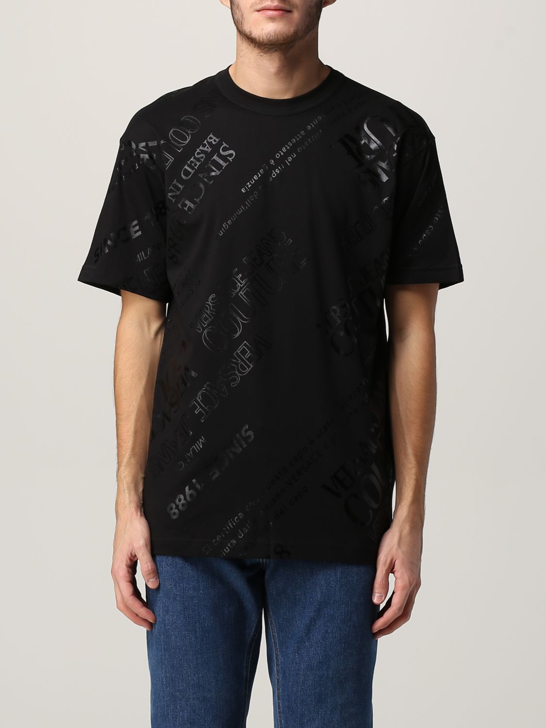 VERSACE JEANS COUTURE: T-shirt with all over prints - Black | Versace ...