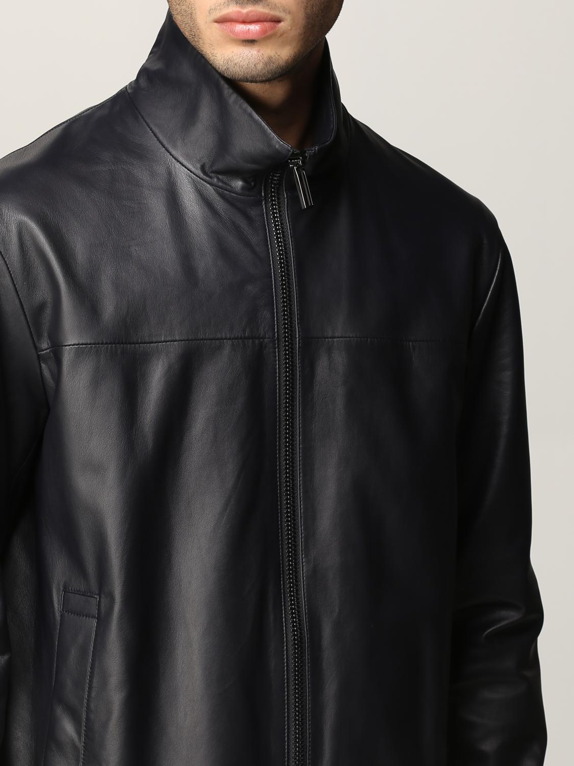 EMPORIO ARMANI: Giacca Biker in pelle d'agnello - Blue | Giacca Emporio  Armani OR1R55P 01P54 GIGLIO.COM