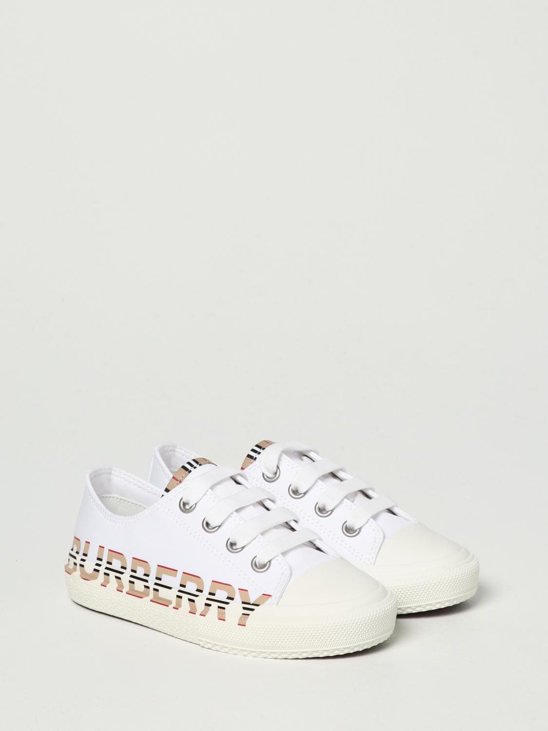 BURBERRY: low top sneakers in canvas and logo - White | Burberry