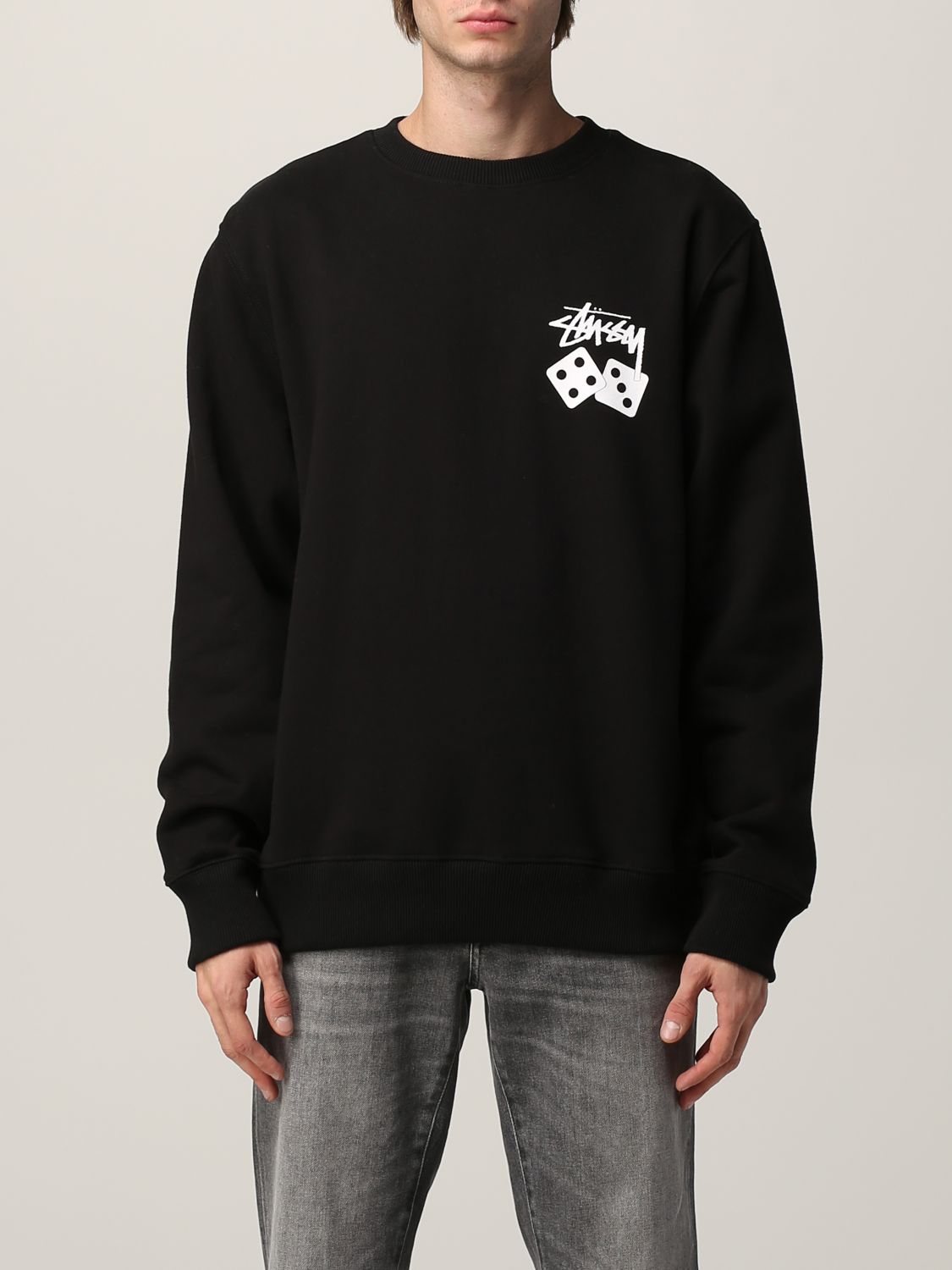 STUSSY: crewneck jumper with back logo - Black | Stussy sweatshirt ...