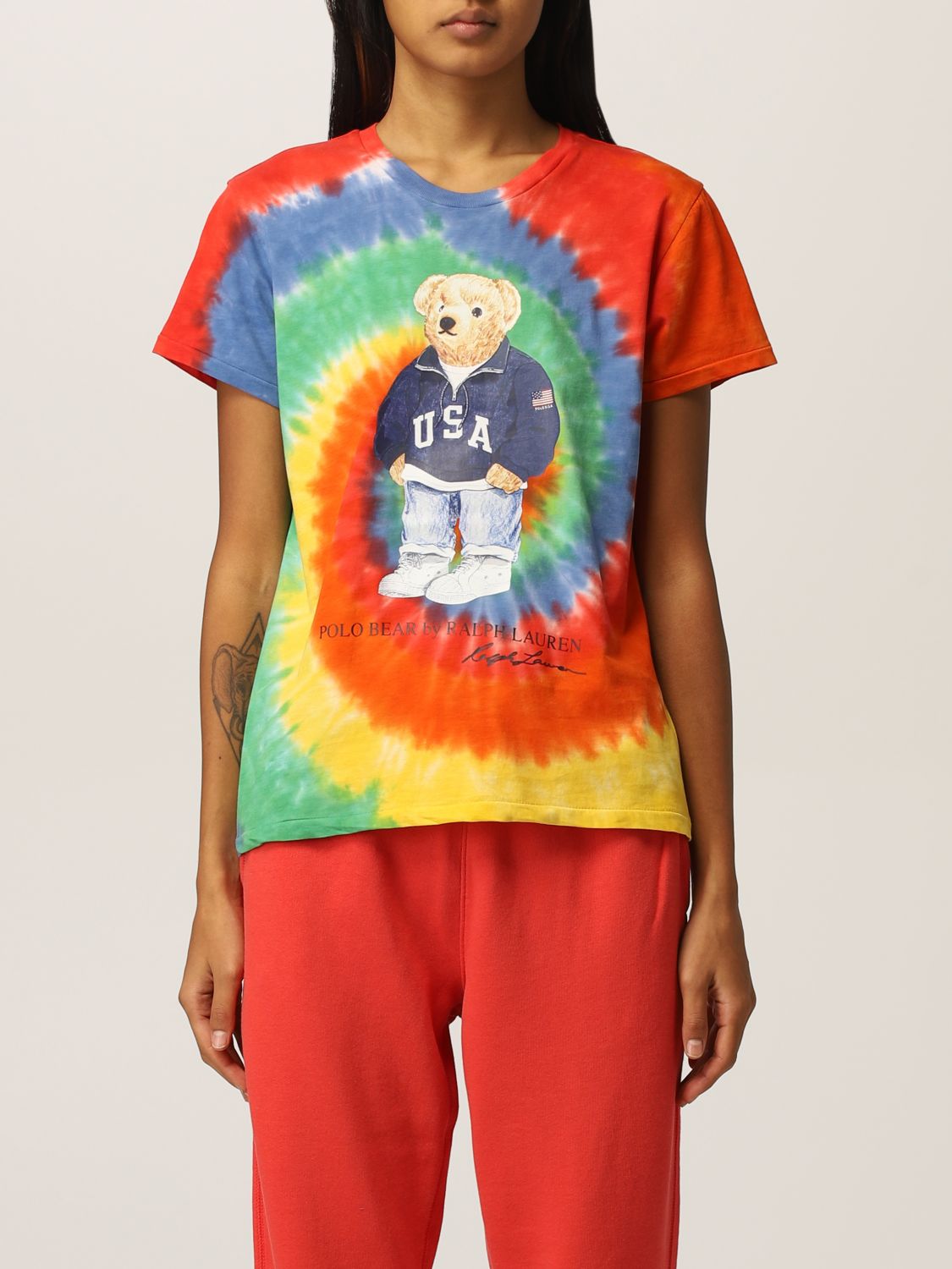 POLO RALPH LAUREN: tie dye t-shirt with bear - Blue | Polo Ralph Lauren t- shirt 211843249 online on 