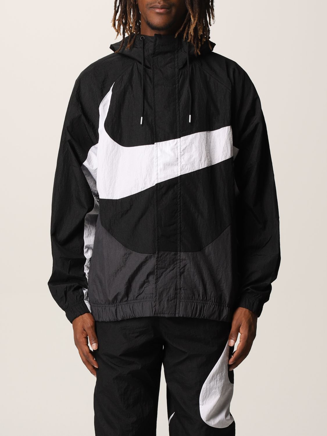 NIKE: nylon jacket with maxi Swoosh logo - Black | Nike jacket