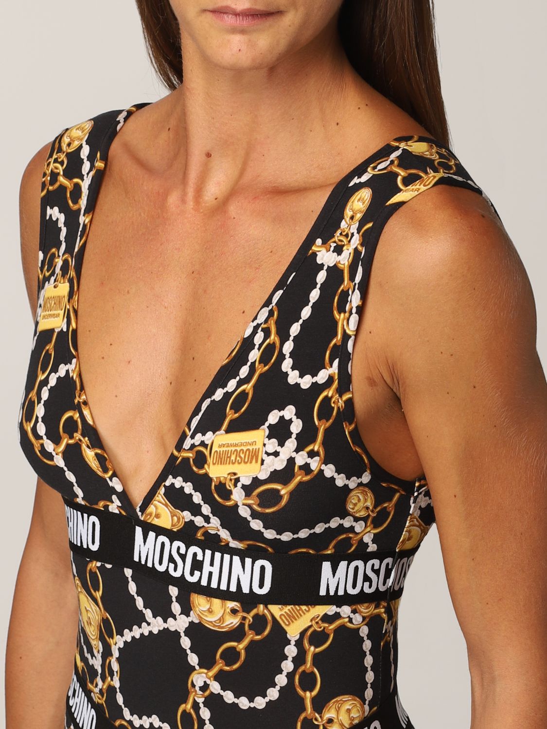 Body Moschino Underwear: Body Moschino Underwear con stampa catene nero 4